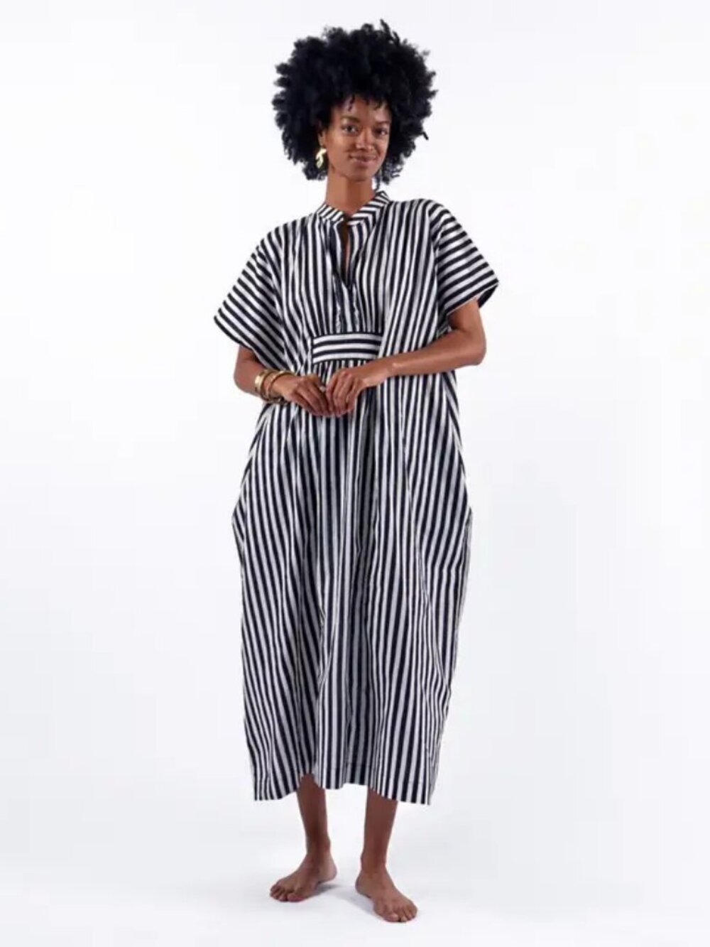 Ink Alloy Margot Stripe Kaftan Black + White One Size NEW